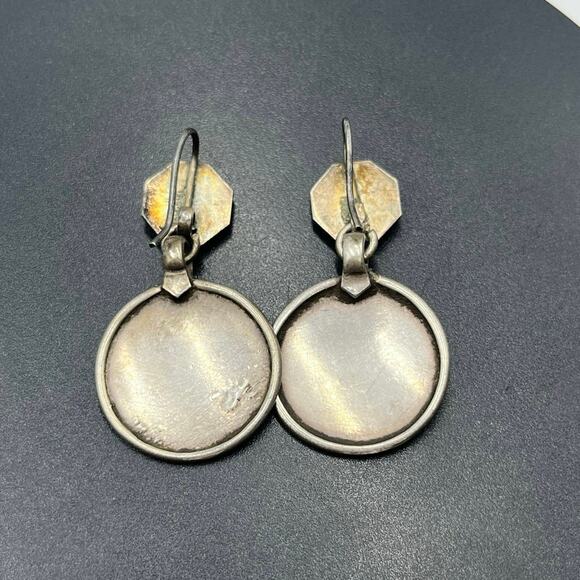 Vintage Sterling Silver Aztec Floral Heavy Double Drop Dangle Earrings 16 grams - Picture 4 of 10